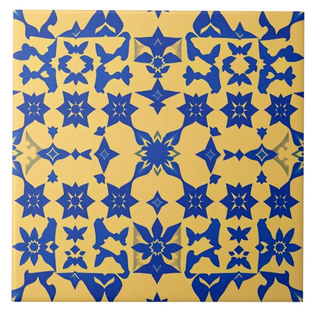 Karibiskt Blått Guld Kakel Motiv Mönster Azulejo  (Framsidan)