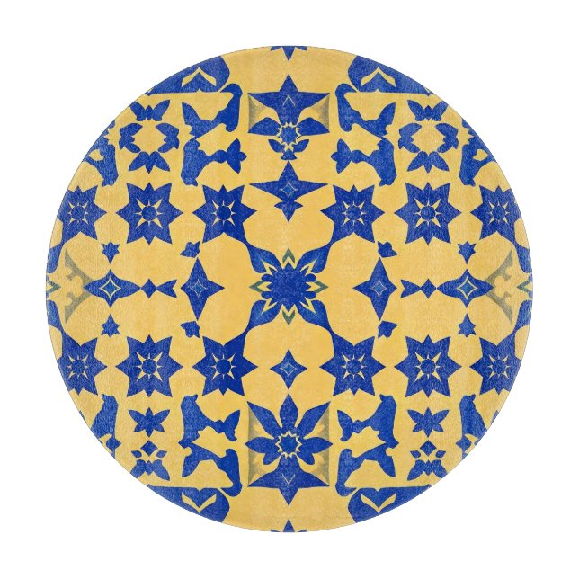 Karibiskt Blått Guld Kakel Motiv Mönster Azulejo  (Framsidan)