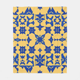 Karibiskt Blått Guld Kakel Motiv Mönster Azulejo Fleecefilt