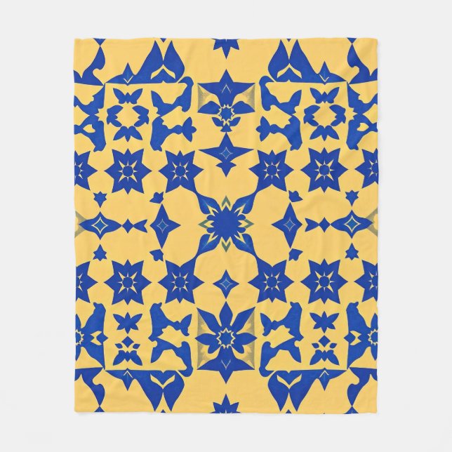 Karibiskt Blått Guld Kakel Motiv Mönster Azulejo  Fleecefilt (Framsidan)