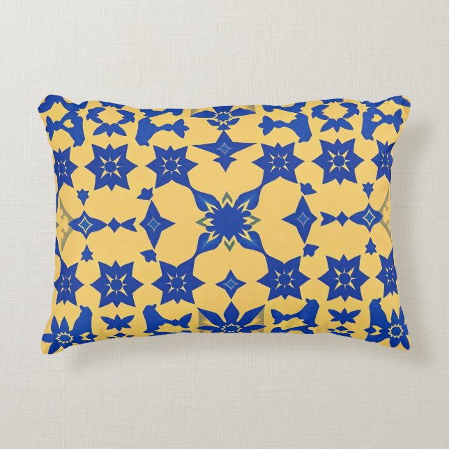 Karibiskt Blått Guld Kakel Motiv Mönster Azulejo  Prydnadskudde (Framsidan)