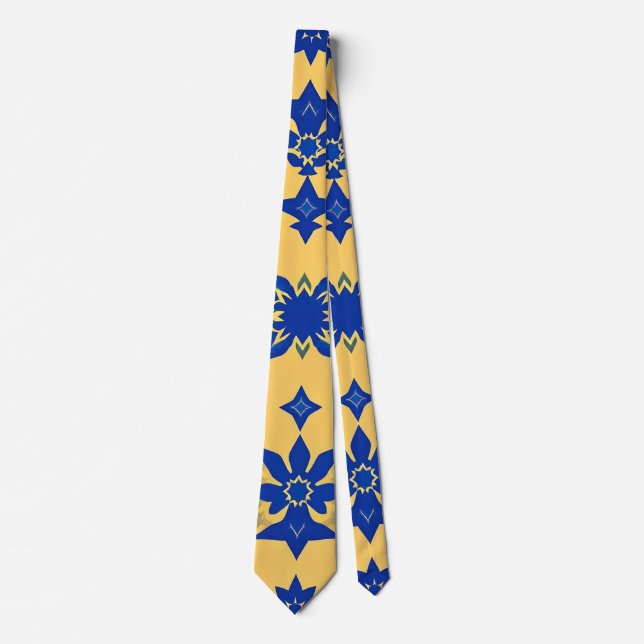 Karibiskt Blått Guld Kakel Motiv Mönster Azulejo  Slips (Framsida)