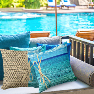 Karibiskt Cozumel Blue Turcos Ocean with Wicker Kudde