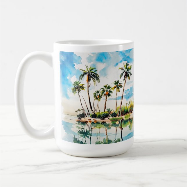 Karibiskt öparadis Vattenfärg Palmträd v2 Kaffemugg (Vänster)