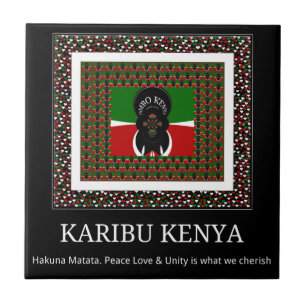 Karibu Kenya: Vibrant National Flagga Hakuna Färg Kakelplatta