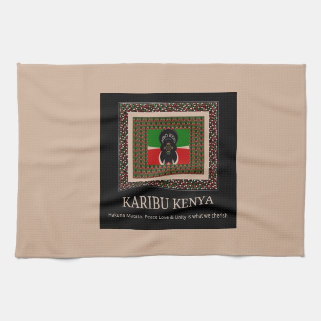 Karibu Kenya: Vibrant National Flagga Hakuna Färg Kökshandduk (Horisontell)