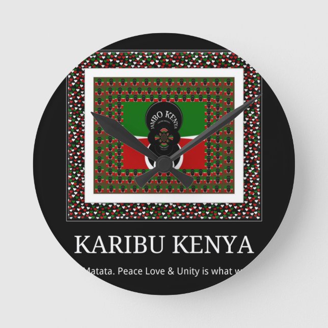 Karibu Kenya: Vibrant National Flagga Hakuna Färg Rund Klocka (Framsida)