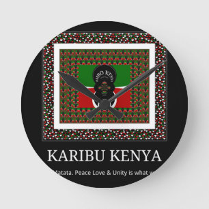 Karibu Kenya: Vibrant National Flagga Hakuna Färg Rund Klocka