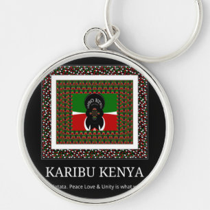 Karibu Kenya: Vibrant National Flagga Hakuna Färg Rund Silverfärgad Nyckelring