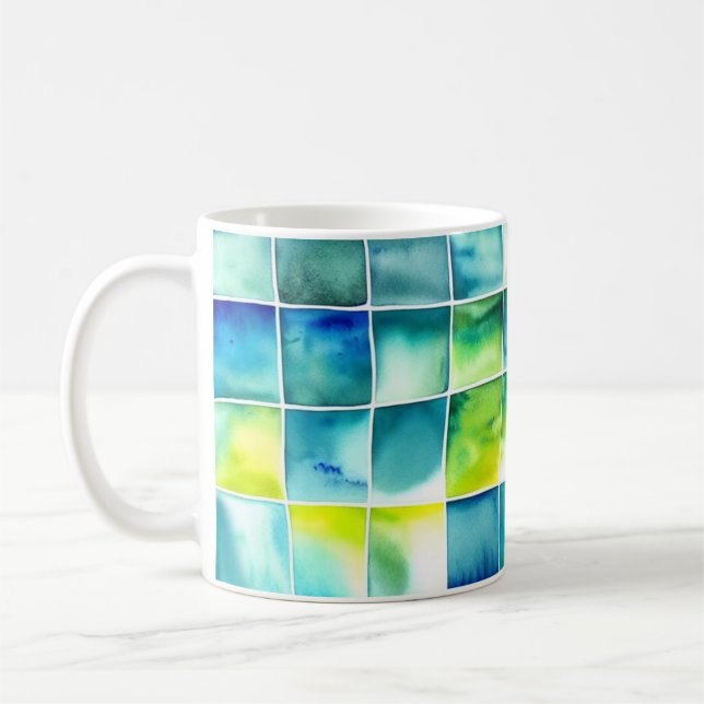 Karierte Aquarellzeichnung Kaffemugg (Vänster)