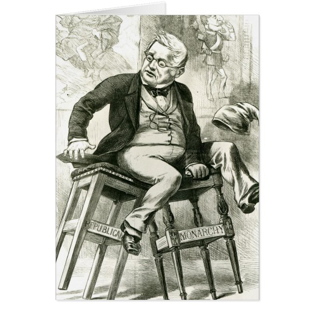 Karikatyr av Adolphe Thiers mellan två Hälsningskort (Framsidan)