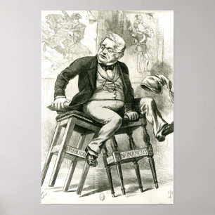 Karikatyr av Adolphe Thiers mellan två Poster