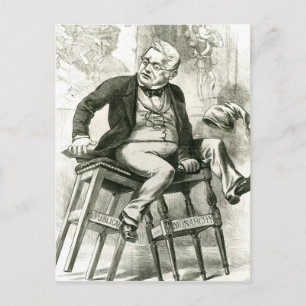 Karikatyr av Adolphe Thiers mellan två Vykort