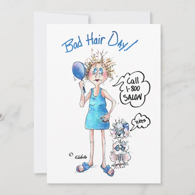 Karikatyr av Dam med Bad Hair och Lusch Julkort (Framsida)