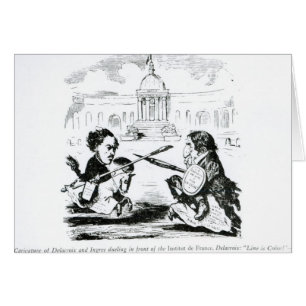 Karikatyr av Delacroix och Ingres Hälsningskort
