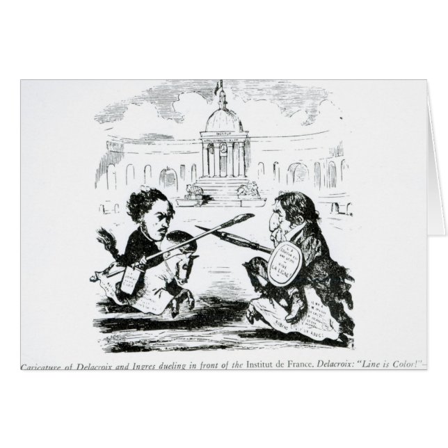 Karikatyr av Delacroix och Ingres Hälsningskort (Framsidan Horizontal)