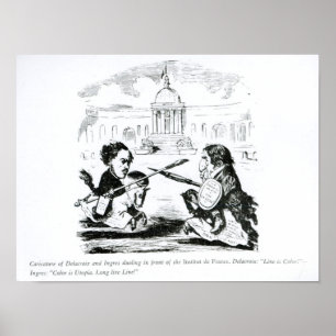 Karikatyr av Delacroix och Ingres Poster