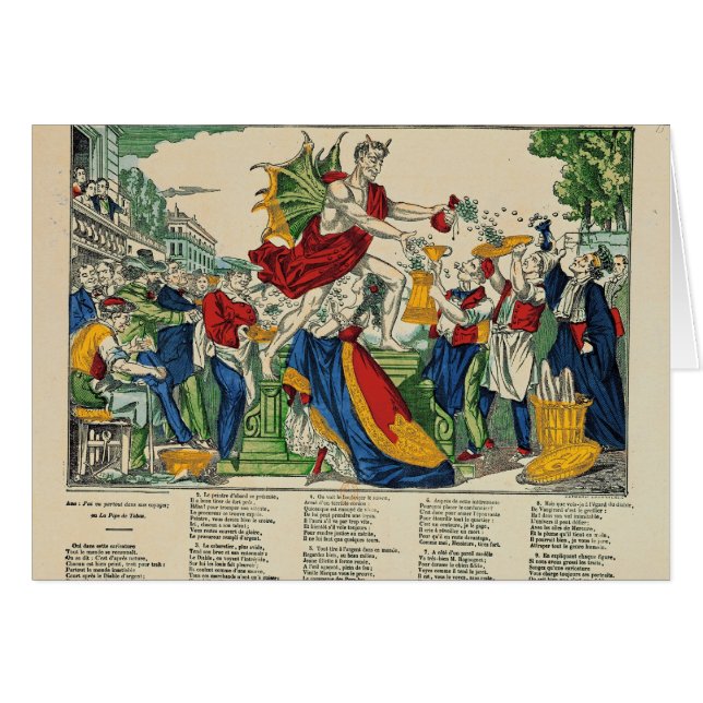 Karikatyr av demonen av pengar, 1860 hälsningskort (Framsidan Horizontal)