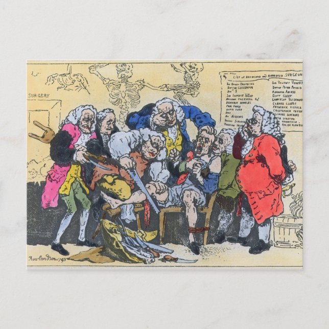 Karikatyr av georgiska kirurger i arbete, 1793 vykort (Framsida)