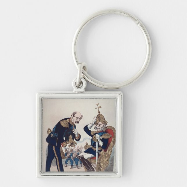 karikatyr av Kaiser Wilhelm av Prussia Fyrkantig Silverfärgad Nyckelring (Framsidan)