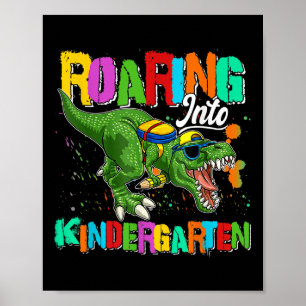 Karikatyr Dinosaur Förskola Pojkar Elev Bak Poster