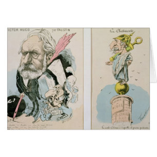 Karikatyrer av Victor Hugo och Napoleon III Hälsningskort