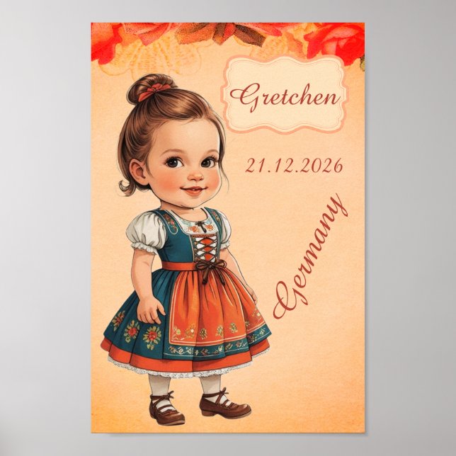 Karikatyrflicka klädd i vintage tysk stil poster (Framsidan)