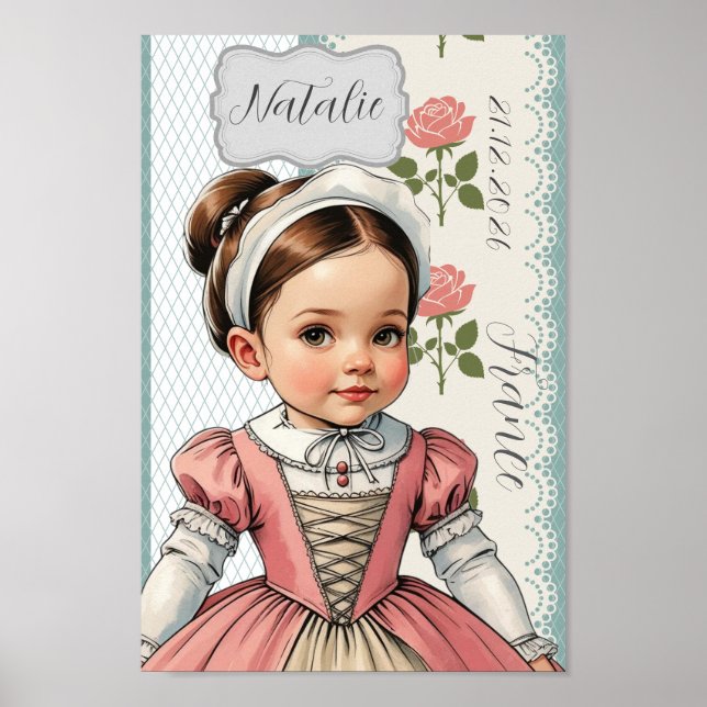 Karikatyrflicka utklädd i vintage fransk stil poster (Framsidan)