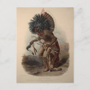 Karl Bodmer-Minatarre Warrior in Hund Dance Costum Vykort