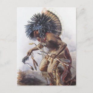 Karl Bodmer - Moennitarri Warrior gör Hund Dance Vykort