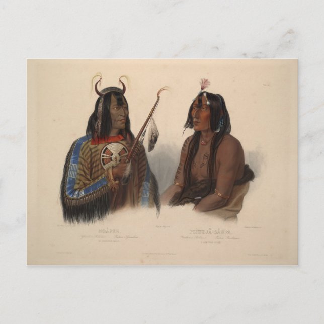 Karl Bodmer-Noapeh,Assiniboin Indian,Psihdja-Sahpa Vykort (Framsida)