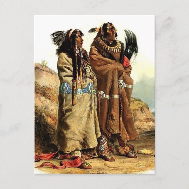 Karl Bodmer-SihChida&MahchsiKarehde,Mandan Indians Vykort (Framsida)