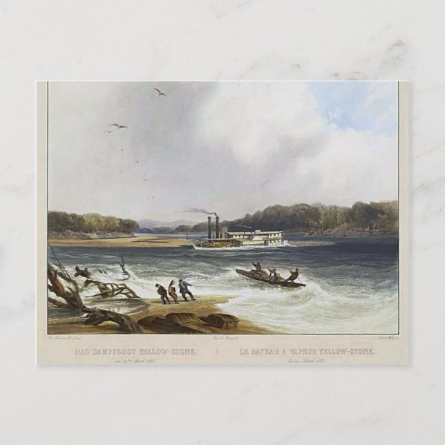 Karl Bodmer-Yellowstone, brunouiflodens ångbåt Vykort (Framsida)