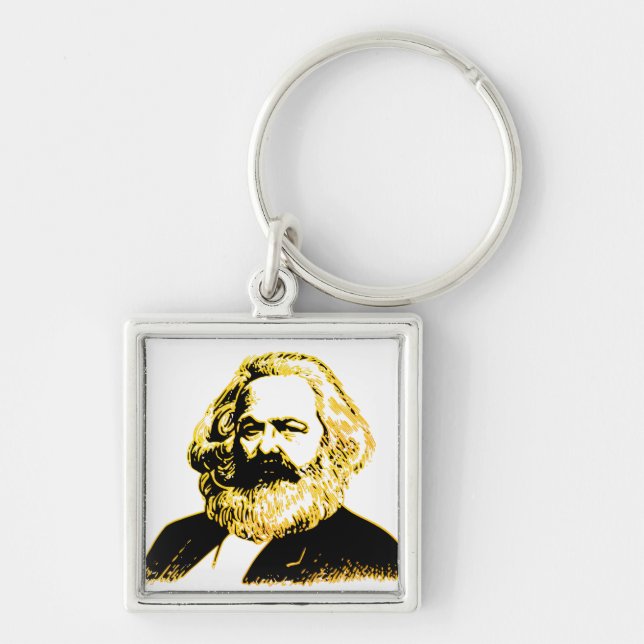 Karl Marx Fyrkantig Silverfärgad Nyckelring (Framsidan)