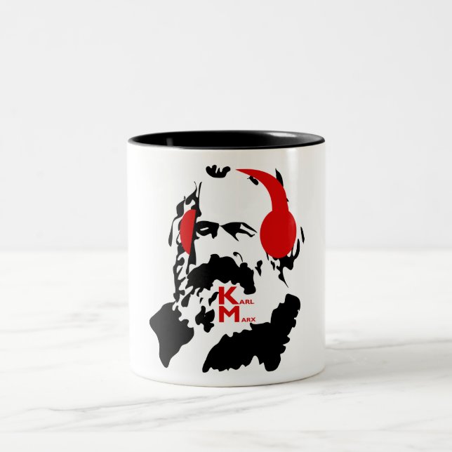 KARL MARX MED HÖRLURAR Två-Tonad MUGG (Center)