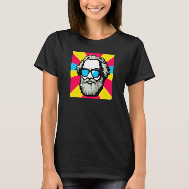 Karl Marx med Sunglasses Pop Art Porträtt i Revo T Shirt (Framsida)