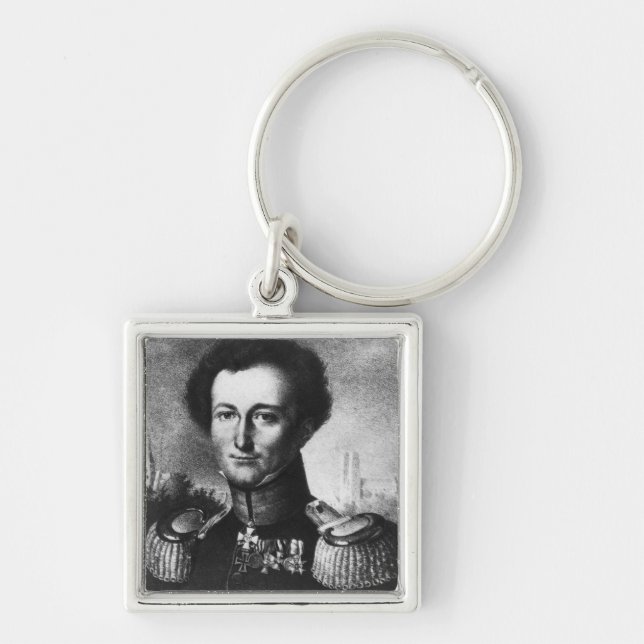 Karl von Clausewitz Fyrkantig Silverfärgad Nyckelring (Framsidan)