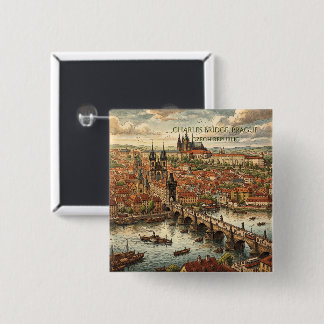 Karlbron i Prag Resa Konst Vintage Knapp
