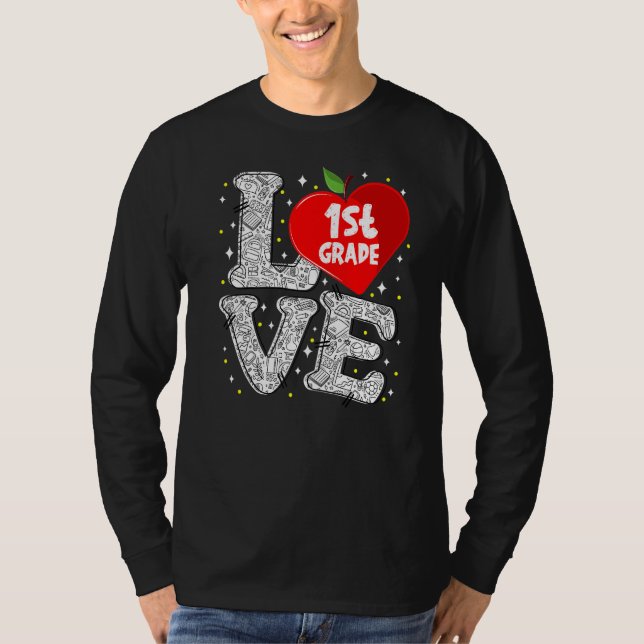 Kärlek 1:a Klass Apple Back to school Lärare T Shirt (Framsida)