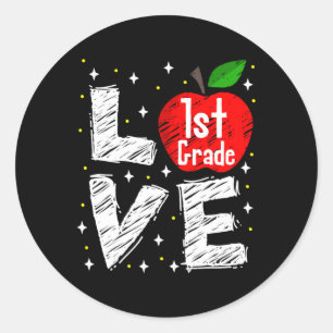 Kärlek 1:a Klass Apple Roligt Back to school Lärar Runt Klistermärke