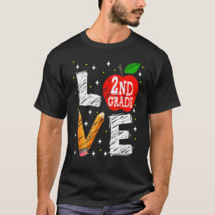 Kärlek 2:a Klass andra Apple Back to school Teache T Shirt