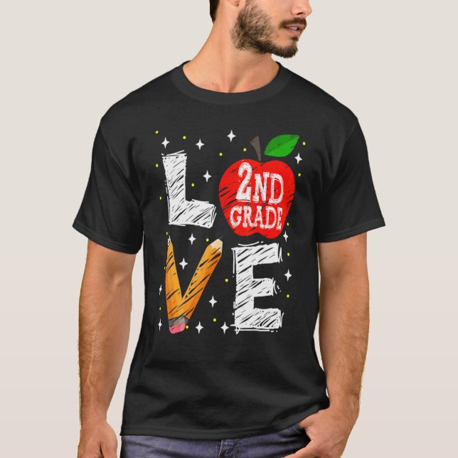 Kärlek 2:a Klass andra Apple Back to school Teache T Shirt (Framsida)