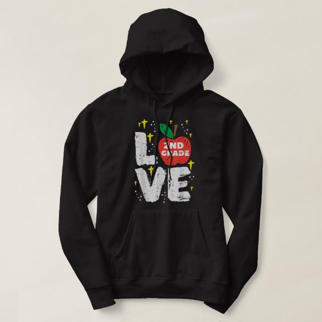 Kärlek 2:a Klass-äppelklockan 2:a Scho-dagen Hoodie (Design framsida)