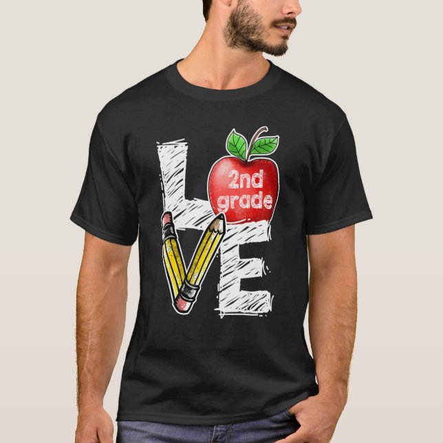 Kärlek 2:a Klass-apple-Back to school-teache T Shirt (Framsida)