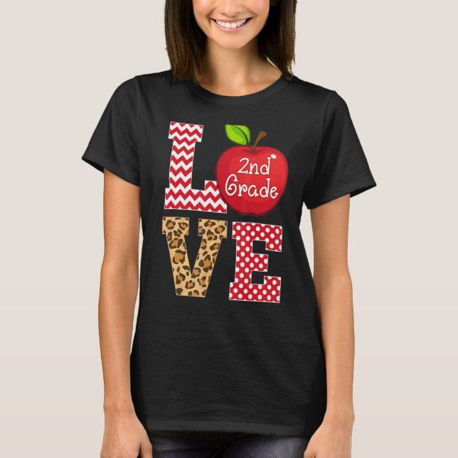 Kärlek 2:a Klass Apple Tees Gift Teacher Leopard T Shirt (Framsida)