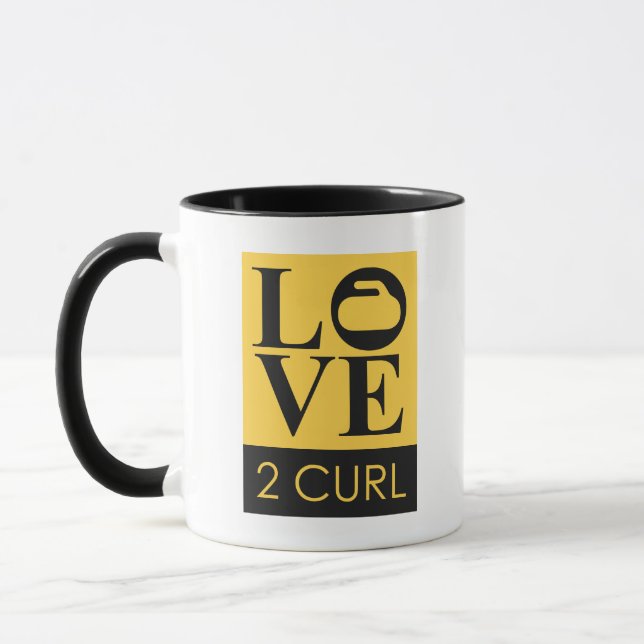 KÄRLEK 2 CURL-kaffe Mugg - Gult/kol (Vänster)