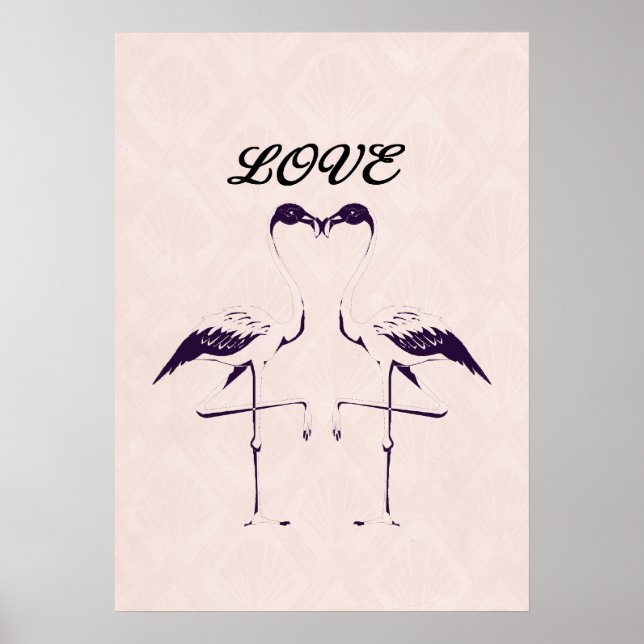 Kärlek 2 Flamingo BirdsHeart Rosa Black Poster (Framsidan)
