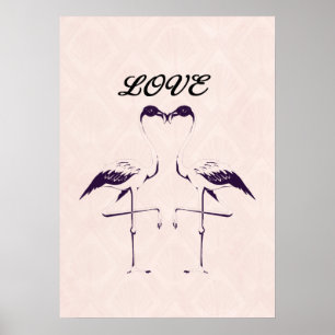 Kärlek 2 Flamingo BirdsHeart Rosa Black Poster