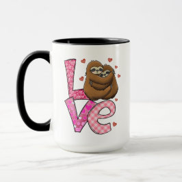 KÄRLEK 2 Sloths Rosa Hearts Ro Alla hjärtans dag Mugg
