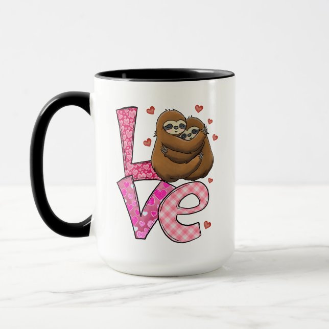 KÄRLEK 2 Sloths Rosa Hearts Ro Alla hjärtans dag Mugg (Vänster)